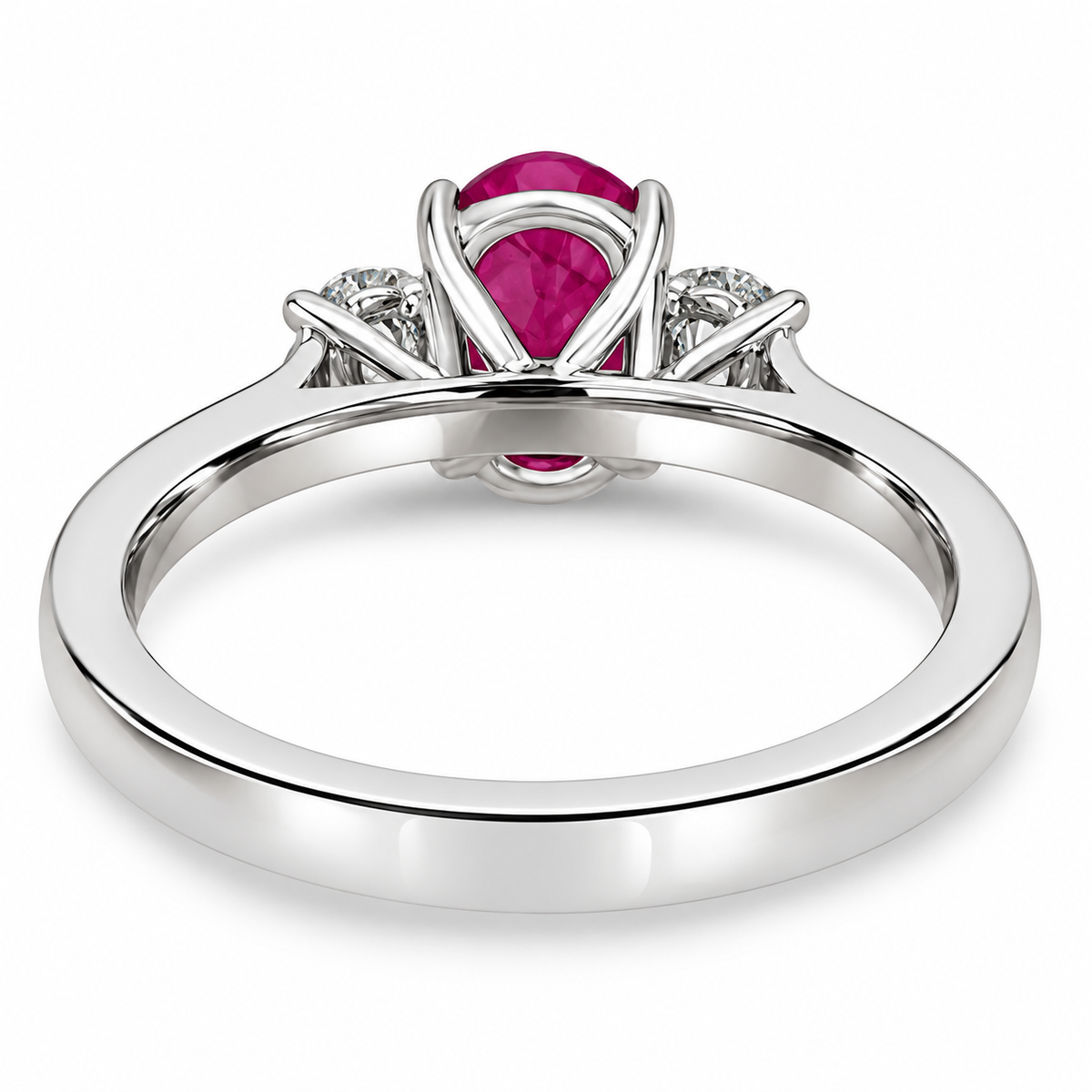 18ct White Gold Oval Pink Sapphire & Diamond Set Three Stone Trilogy Ring