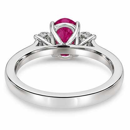 18ct White Gold Oval Pink Sapphire & Diamond Set Three Stone Trilogy Ring