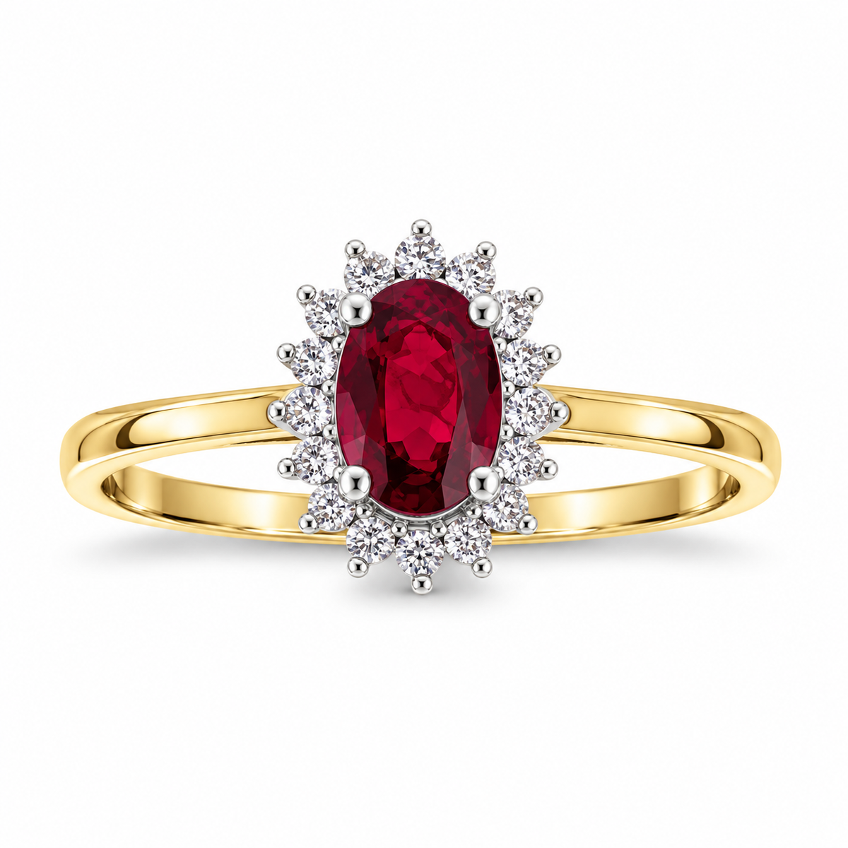 9ct Gold Oval Ruby & Diamond Set Cluster Ring