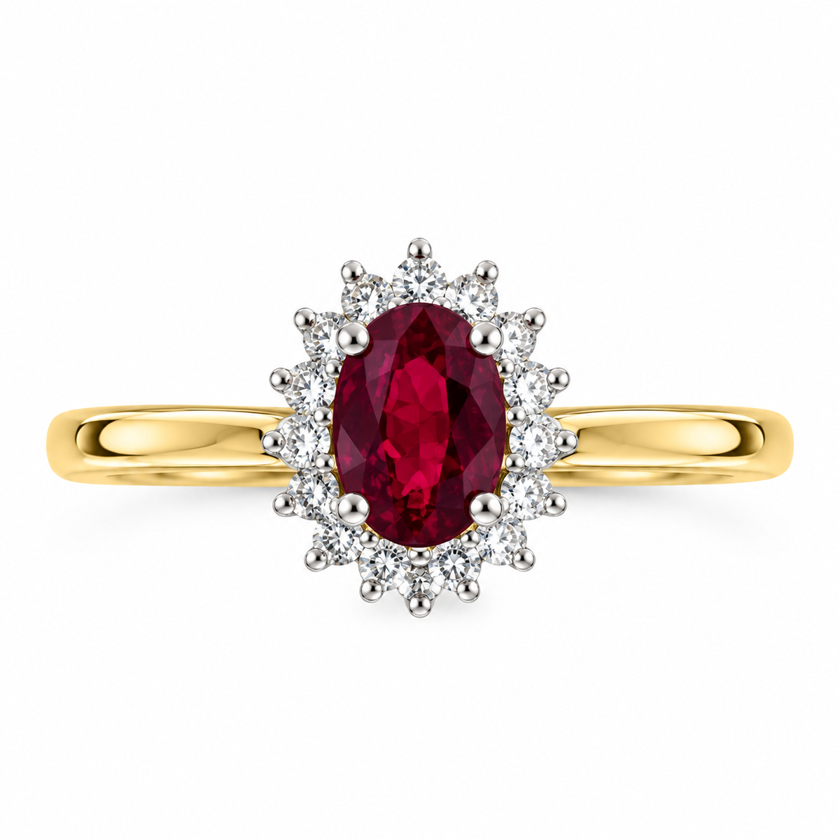 9ct Gold Oval Ruby & Diamond Set Cluster Ring