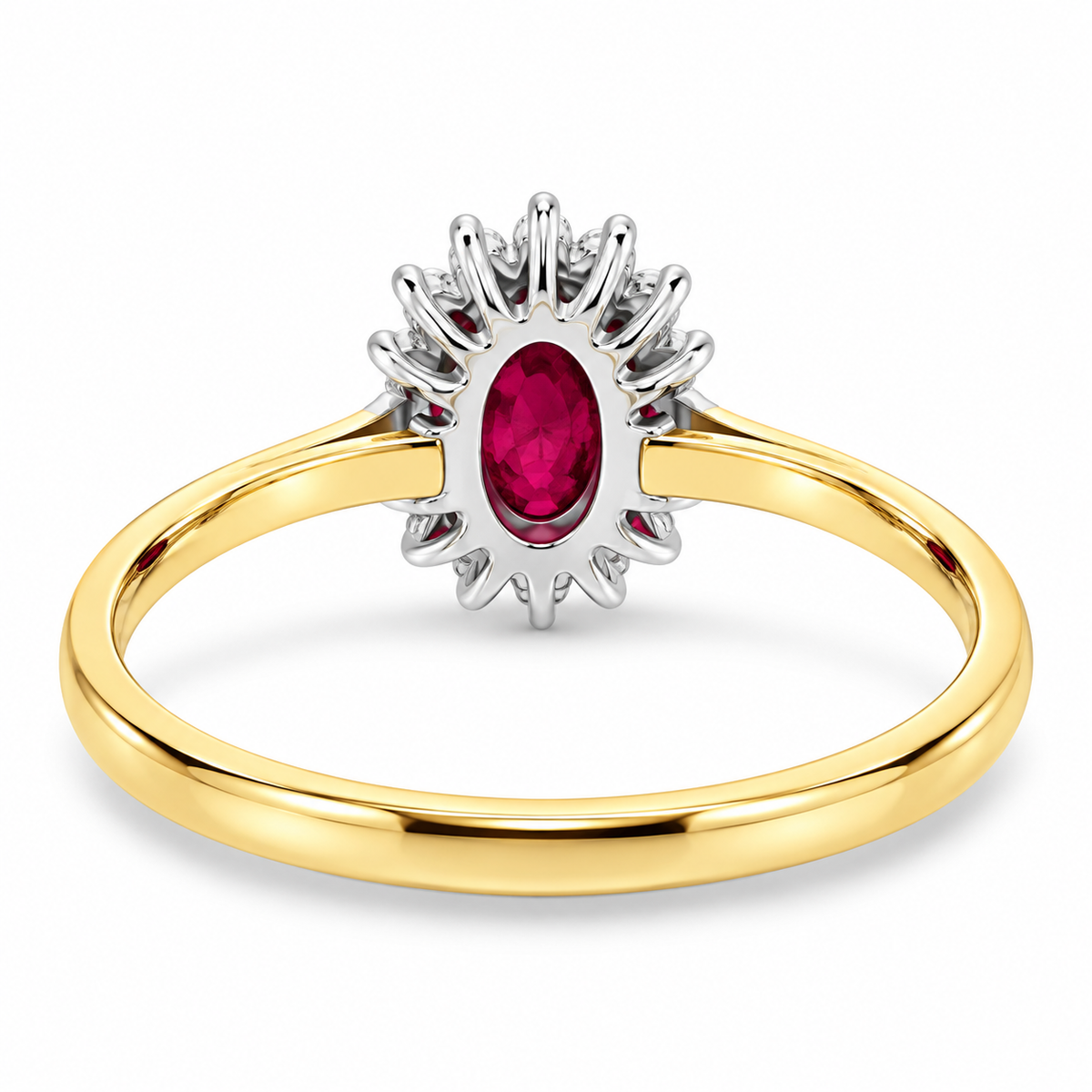 9ct Gold Oval Ruby & Diamond Set Cluster Ring