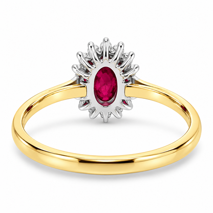 9ct Gold Oval Ruby & Diamond Set Cluster Ring