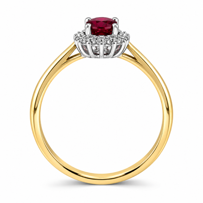 9ct Gold Oval Ruby & Diamond Set Cluster Ring