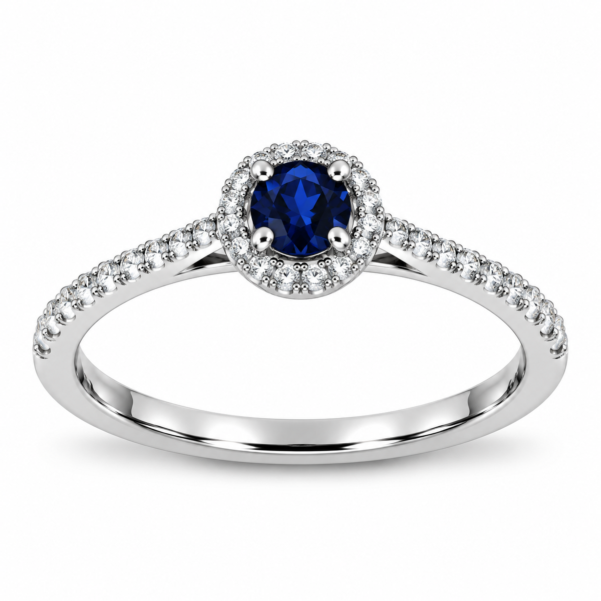 14ct White Gold Sapphire & Diamond Set Halo Cluster Ring