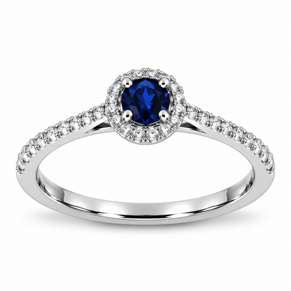 14ct White Gold Sapphire & Diamond Set Halo Cluster Ring