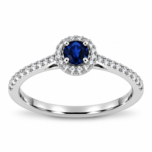 14ct White Gold Sapphire & Diamond Set Halo Cluster Ring