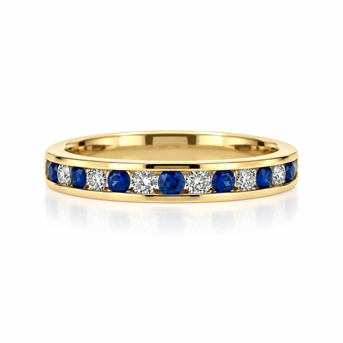 9ct Gold Sapphire & Diamond Channel Set Half Eternity Ring