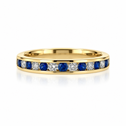 9ct Gold Sapphire & Diamond Channel Set Half Eternity Ring