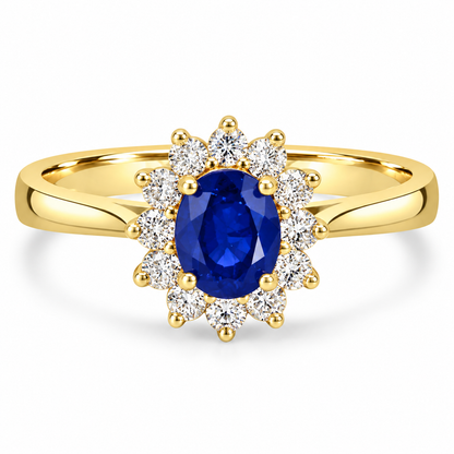 9ct Gold Oval Sapphire & Diamond Set Cluster Ring