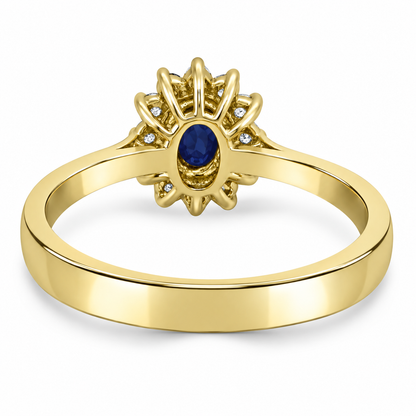 9ct Gold Oval Sapphire & Diamond Set Cluster Ring