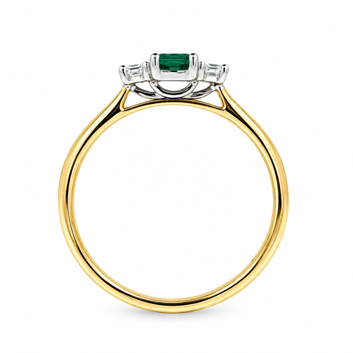 9ct Gold Emerald & Diamond Set Three Stone Trilogy Ring