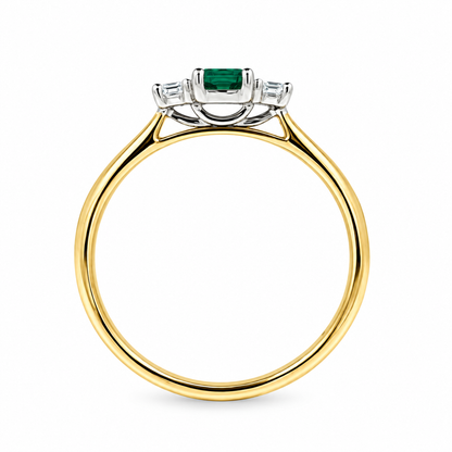 9ct Gold Emerald & Diamond Set Three Stone Trilogy Ring