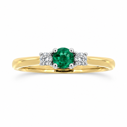 9ct Gold Emerald & Diamond Set Three Stone Trilogy Ring