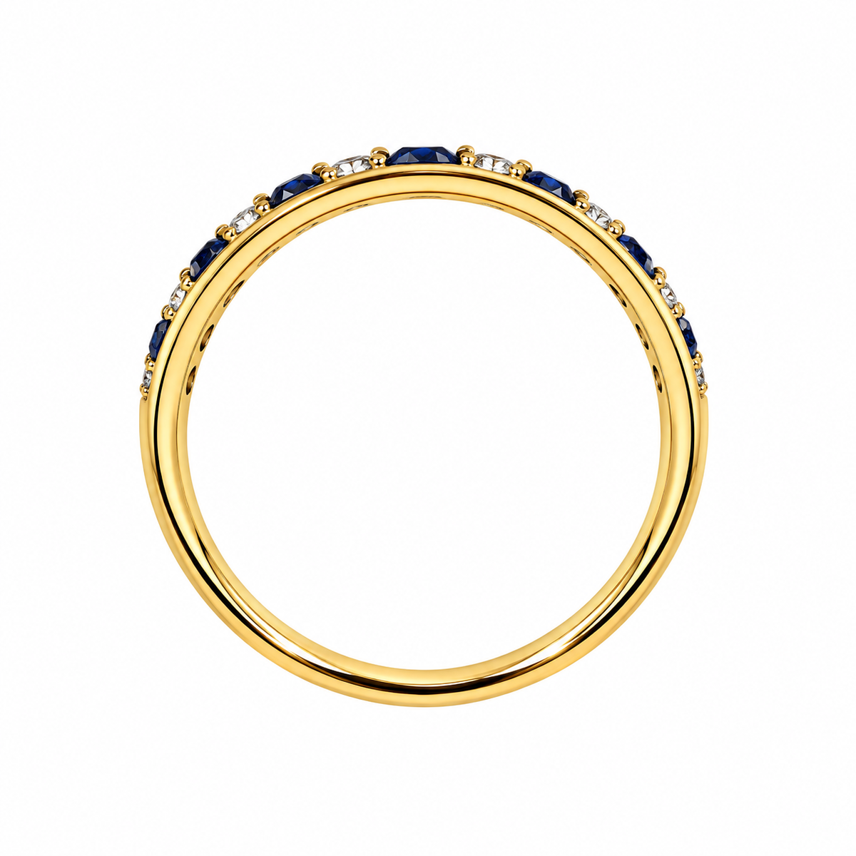 9ct Gold Sapphire & Diamond Milgrain Set Half Eternity Ring