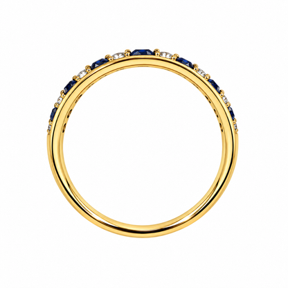 9ct Gold Sapphire & Diamond Milgrain Set Half Eternity Ring