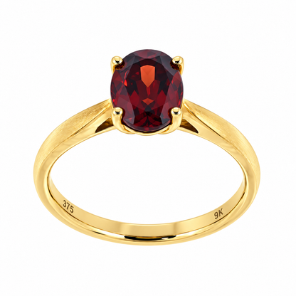 9ct Gold Oval Garnet Claw Set Solitaire Ring