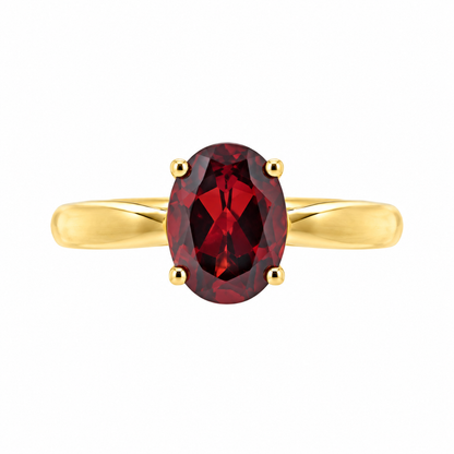 9ct Gold Oval Garnet Claw Set Solitaire Ring