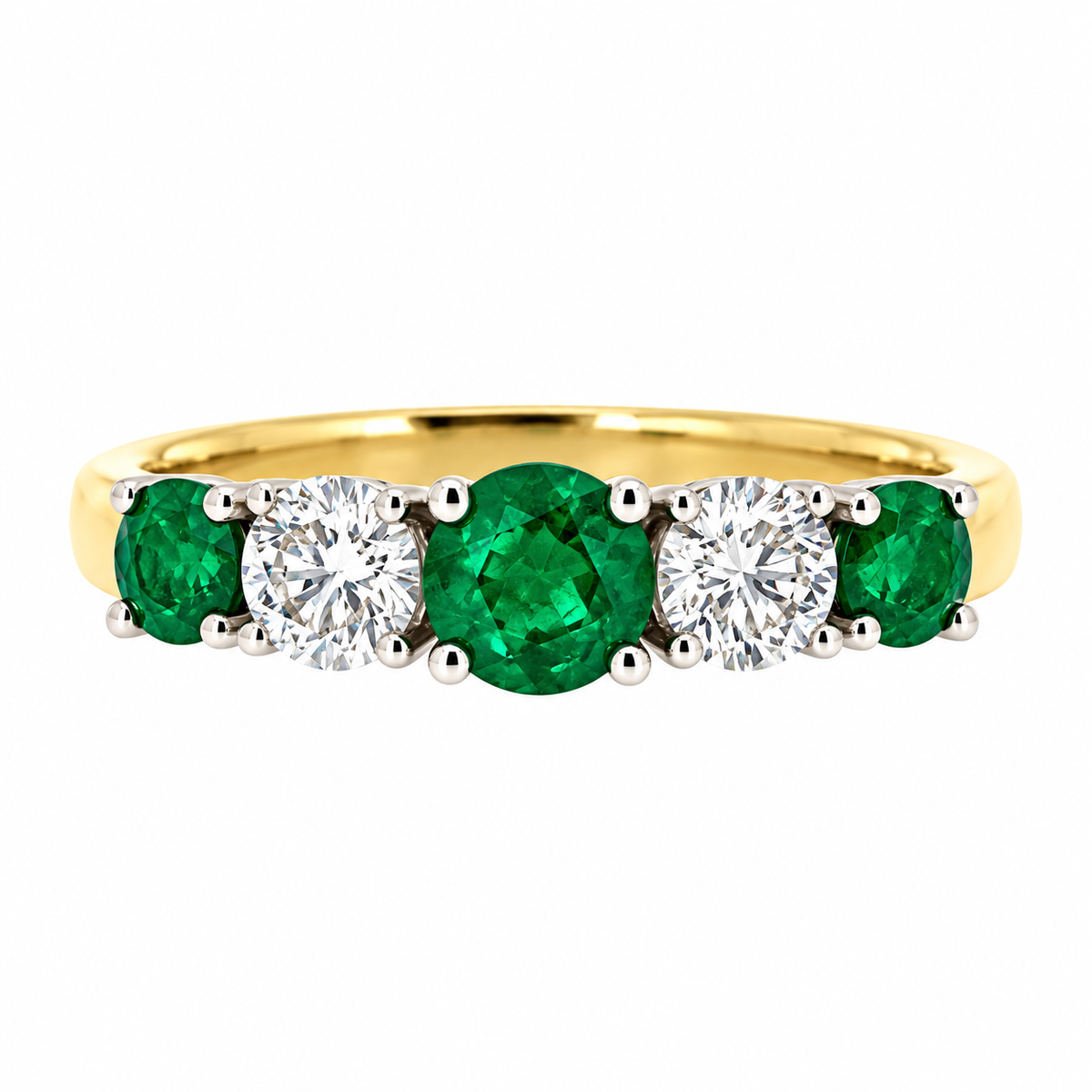 18ct Gold Graduated Emerald & Diamond Set Five Stone Half-Eternity Dress Ring