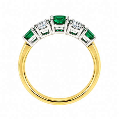 18ct Gold Graduated Emerald & Diamond Set Five Stone Half-Eternity Dress Ring