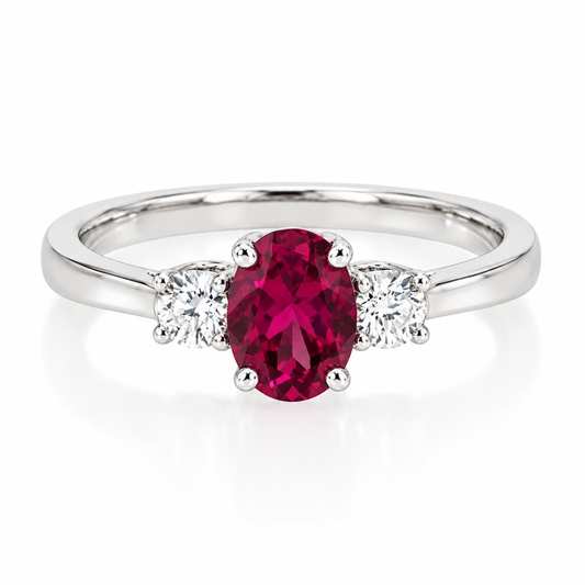 18ct White Gold Tourmaline & Diamond Set Three Stone Trilogy Ring