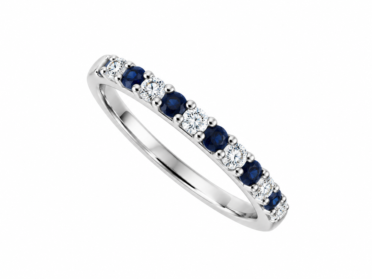 9ct White Gold Sapphire & Diamond Set Half Eternity Ring