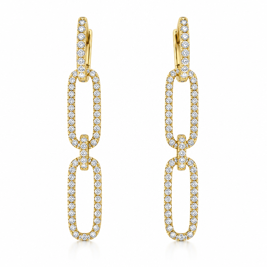 9ct Yellow Gold Diamond Set Double Oval Drop Earrings