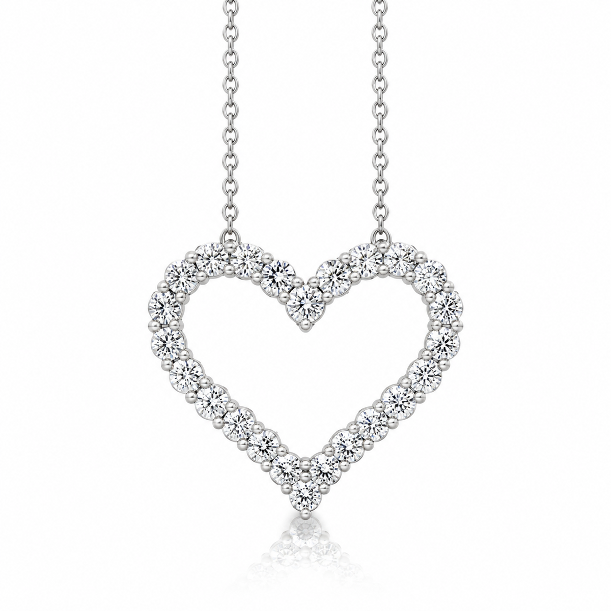 18ct White Gold Diamond Set Openwork Heart Pendant Necklace