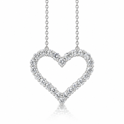 18ct White Gold Diamond Set Openwork Heart Pendant Necklace