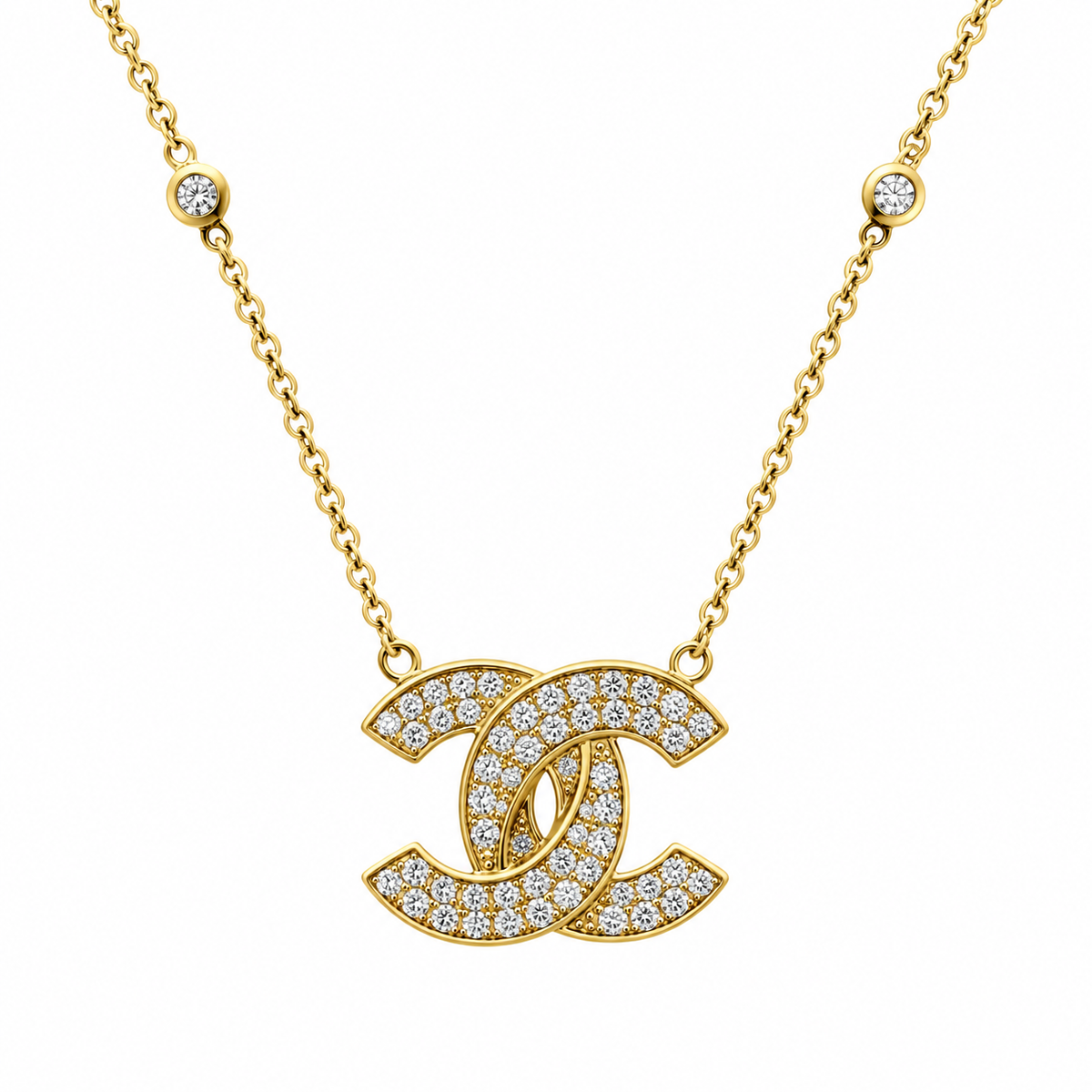 14ct Gold Interlocking Double C Diamond Set Pendant Necklace
