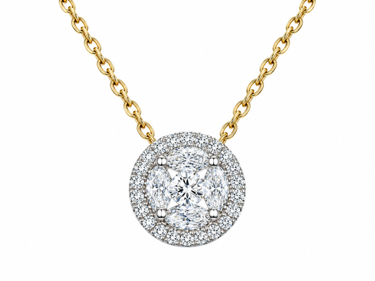 9ct White Gold Marquise & Brilliant Cut Diamond Cluster Pendant Necklace