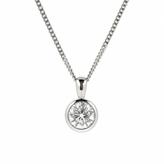 18ct White Gold Rubover Set 0.50ct Diamond Pendant Necklace