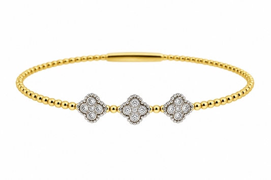 14ct Yellow & White Gold Two Tone Quatrefoil Diamond Set Flexi Bangle