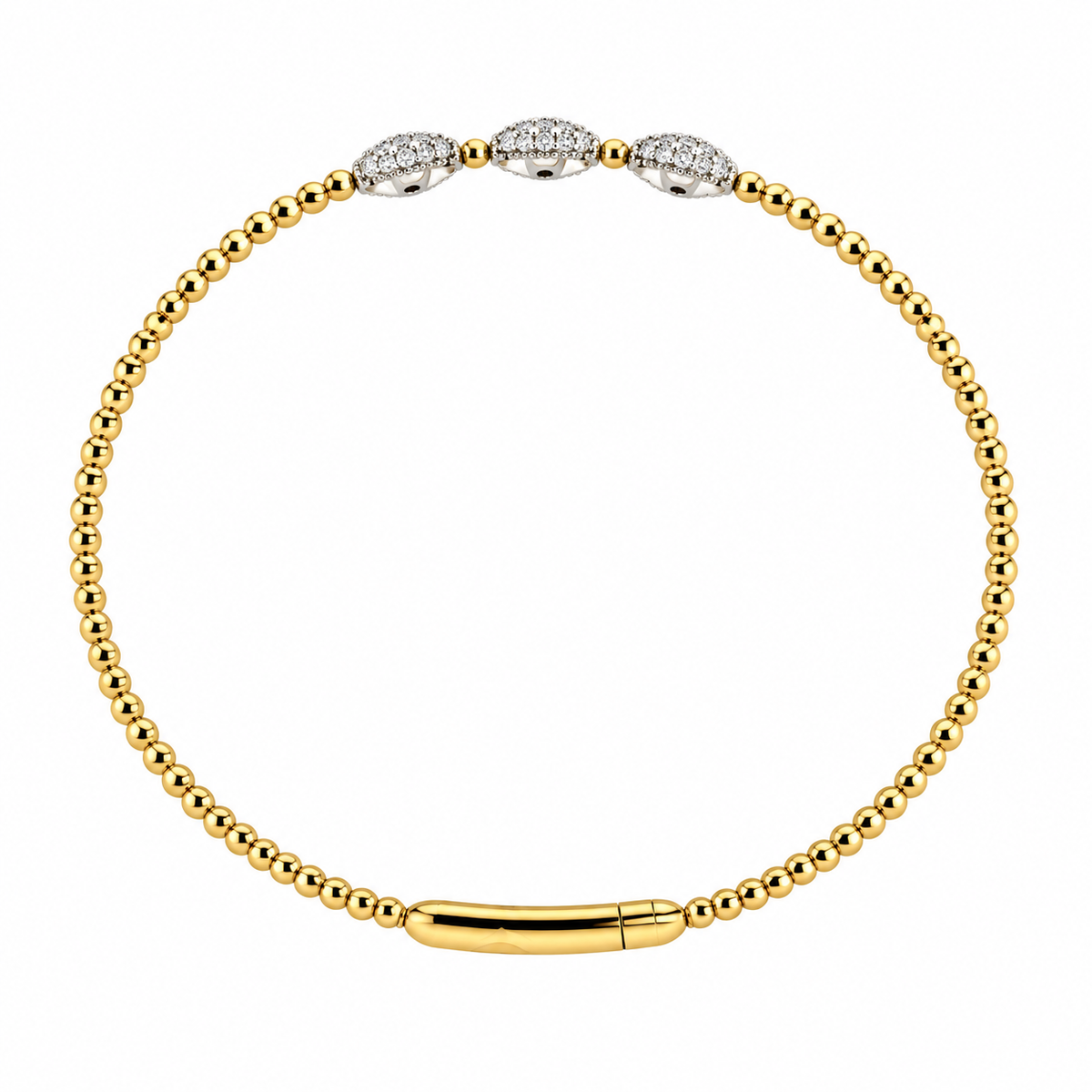 14ct Yellow & White Gold Two Tone Quatrefoil Diamond Set Flexi Bangle