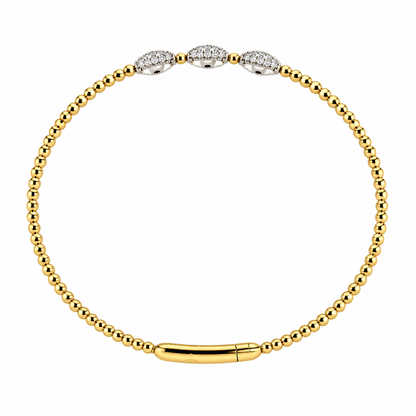 14ct Yellow & White Gold Two Tone Quatrefoil Diamond Set Flexi Bangle