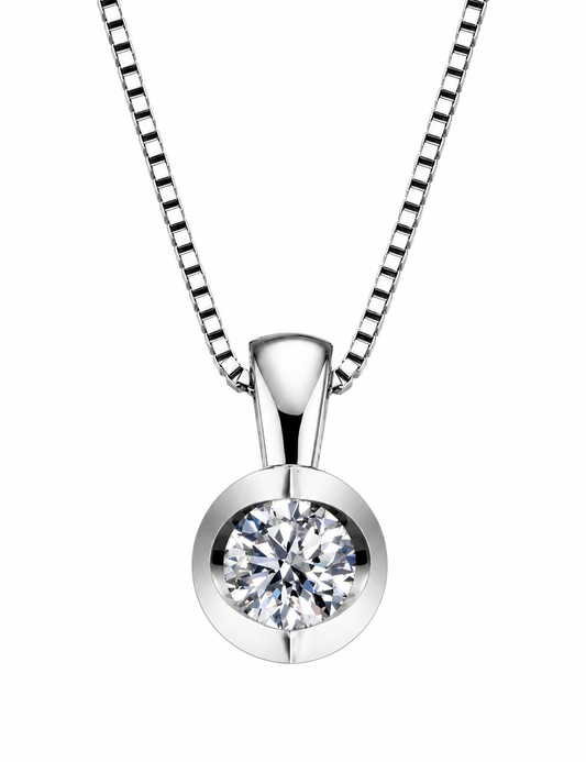 18ct White Gold 2 Claw Cup Setting 0.20ct Diamond Pendant Necklace