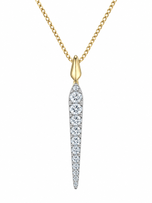 9ct Yellow & White Gold Two Tone Diamond Set Tapered Bar Pendant Necklace
