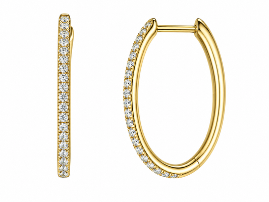 9ct Gold Claw Set Diamond Huggy Oval Hoop Earrings
