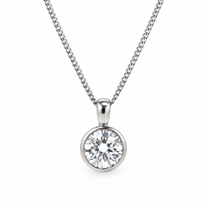 18ct White Gold Rubover Set 0.90ct Diamond Pendant Necklace
