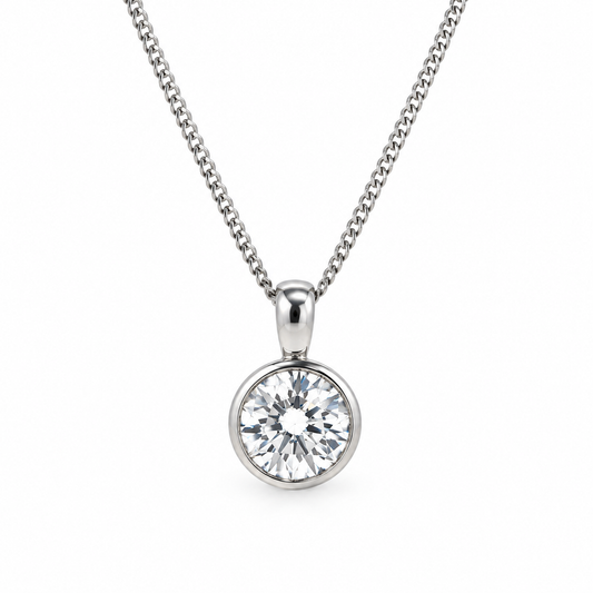 18ct White Gold Rubover Set 0.90ct Diamond Pendant Necklace