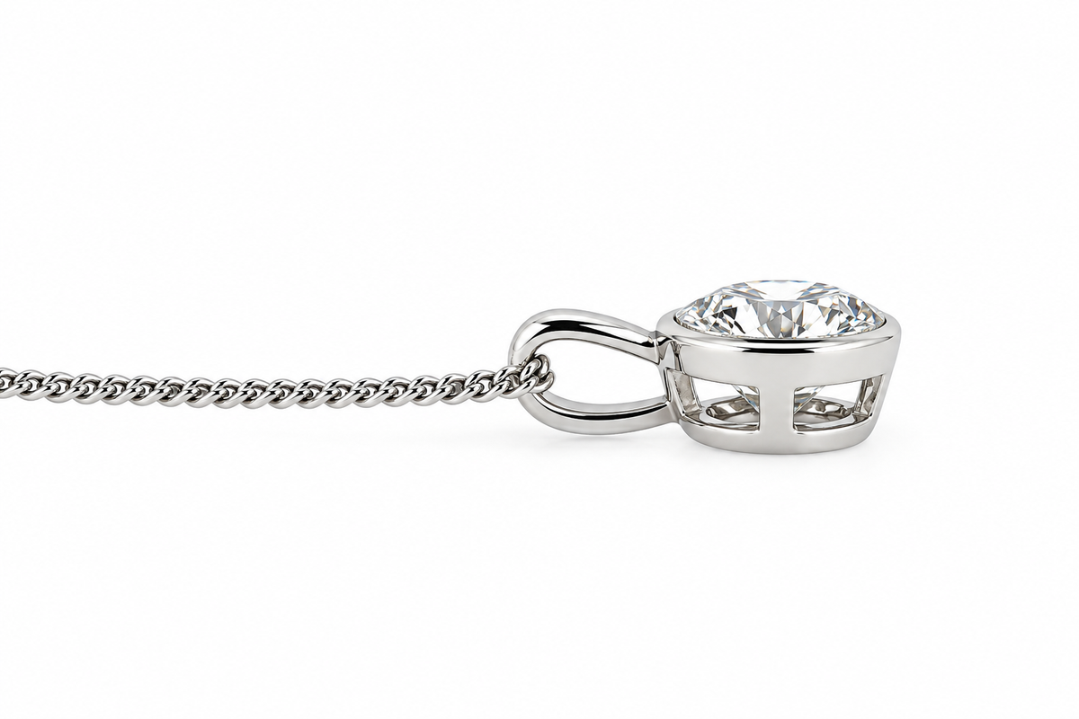 18ct White Gold Rubover Set 0.90ct Diamond Pendant Necklace