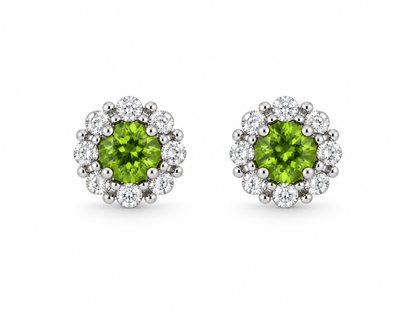 9ct White Gold Green Tourmaline & Diamond Set Cluster Stud Earrings
