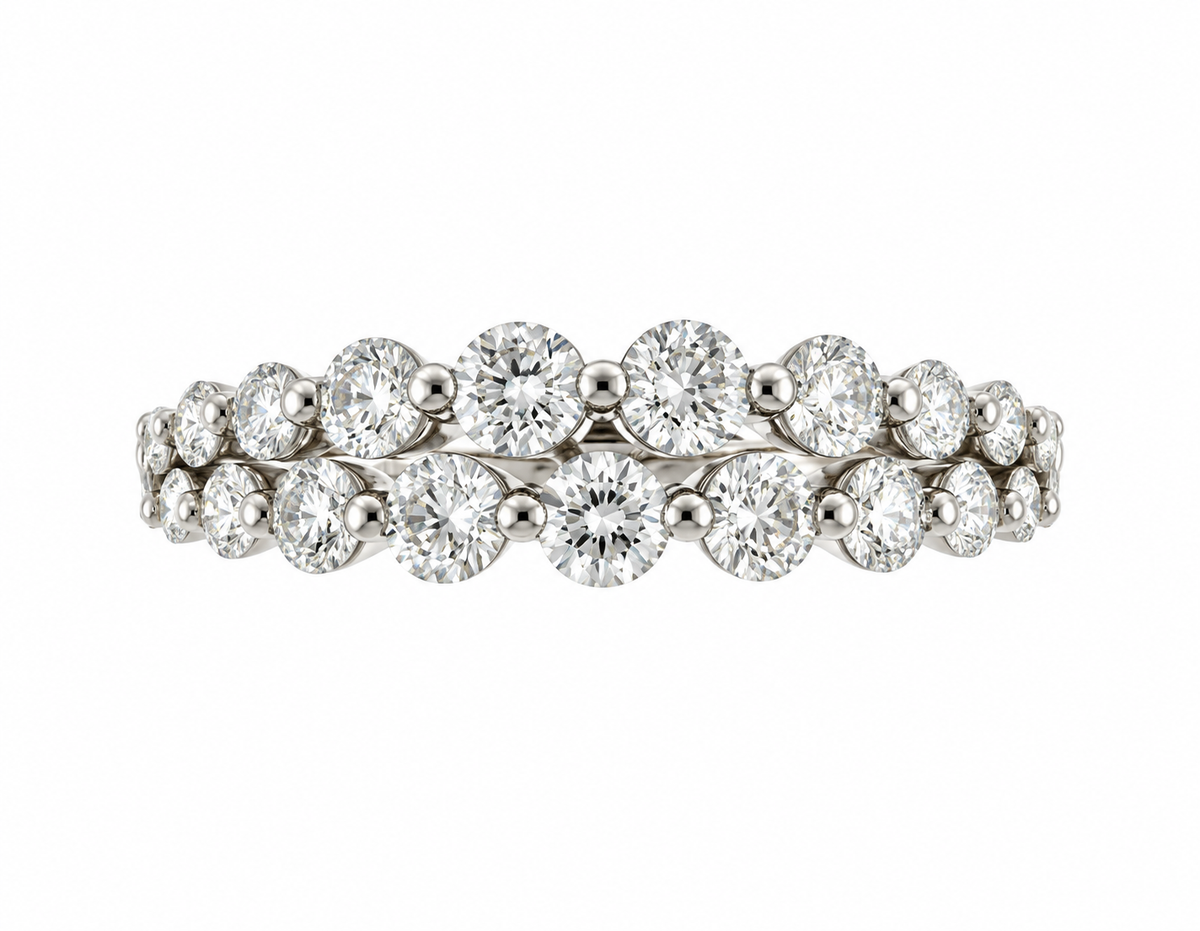 Platinum Two Row Graduated Diamond Set Dress Ring