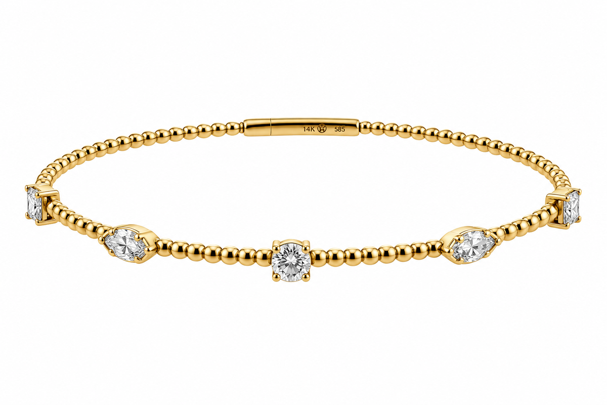 14ct Gold Multi-Cut Diamond Set Flexi Bangle