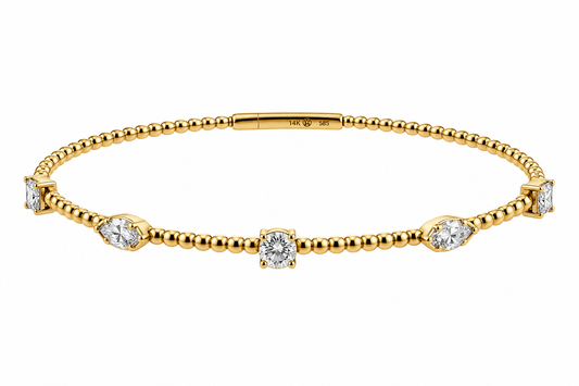 14ct Gold Multi-Cut Diamond Set Flexi Bangle