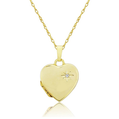 9ct Gold Heart Shaped Diamond Set Locket Pendant Necklace