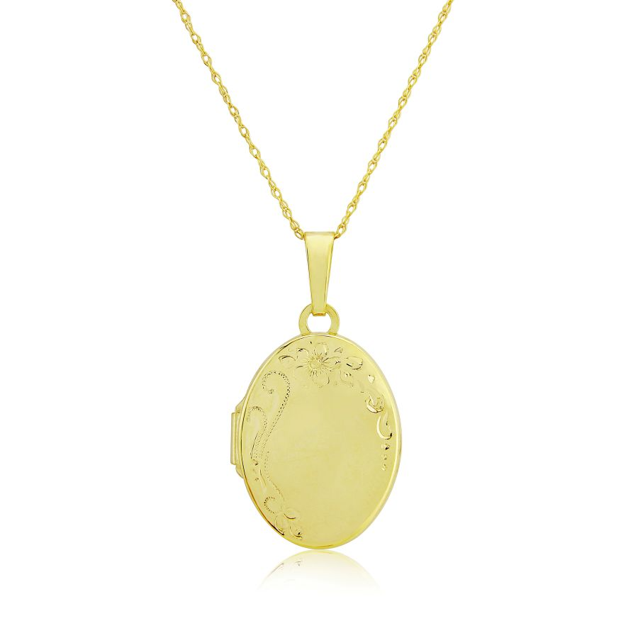 9ct Gold Hand Engraved Oval Locket Pendant Necklace
