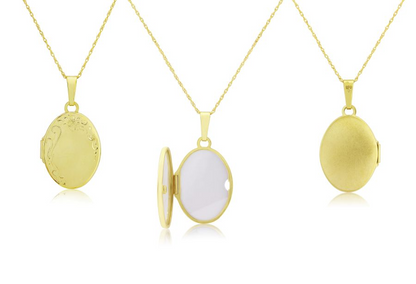 9ct Gold Hand Engraved Oval Locket Pendant Necklace