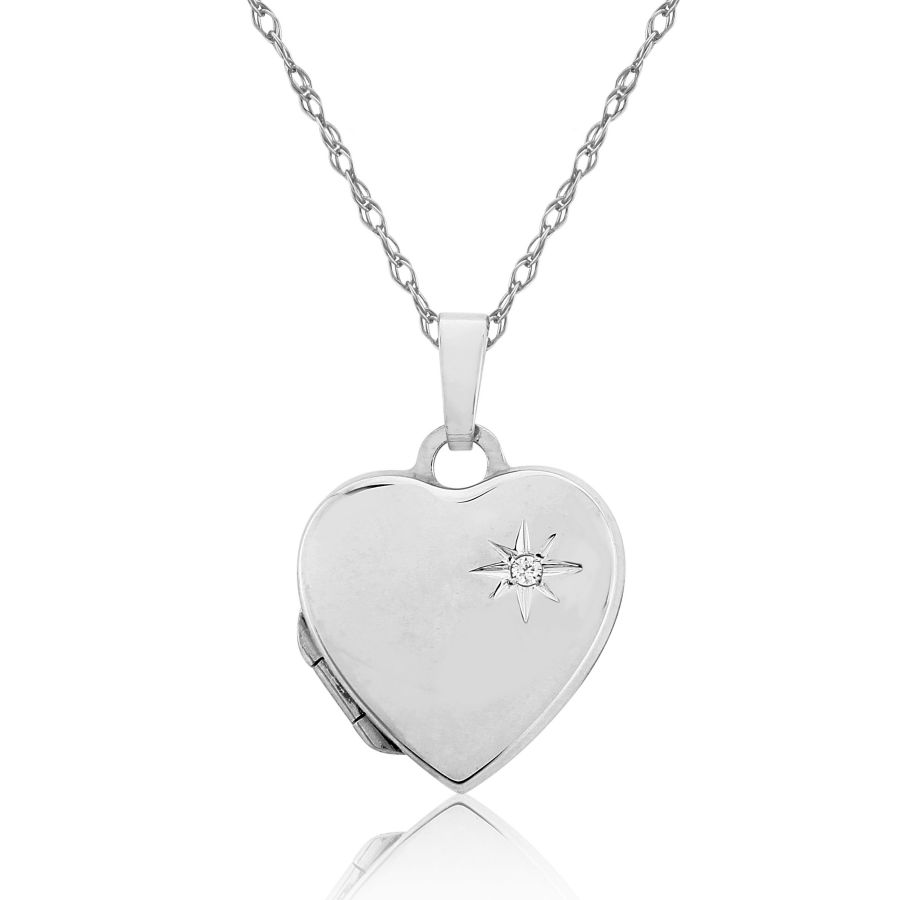 Sterling Silver Heart Shaped Diamond Set Locket Pendant Necklace