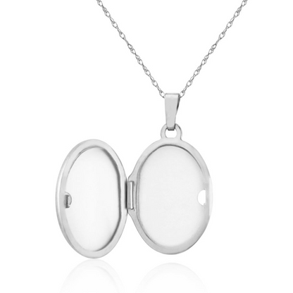 Sterling Silver Oval Diamond Set Locket Pendant Necklace