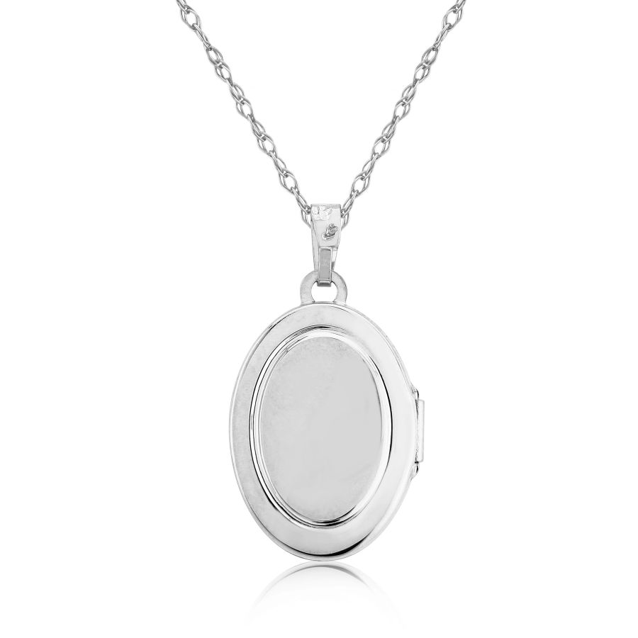 Sterling Silver Oval Diamond Set Locket Pendant Necklace